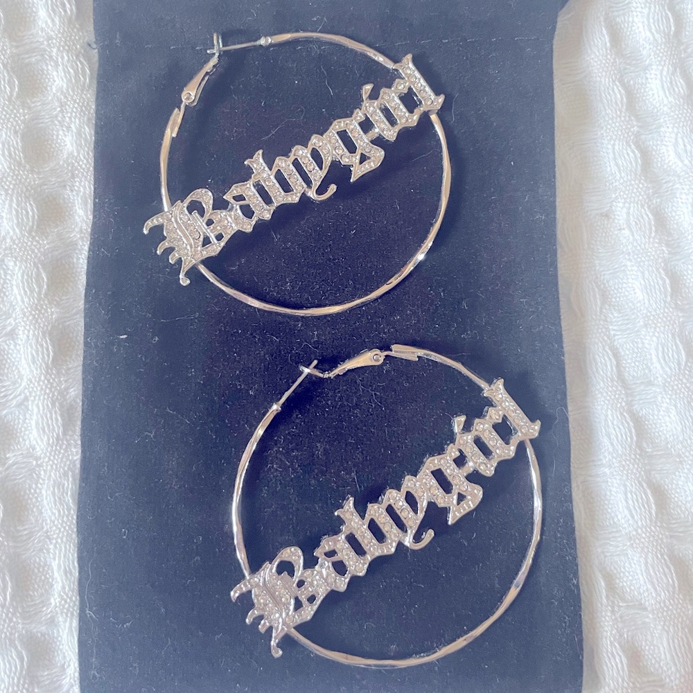2 inch Babygirl silvertone hoop earrings